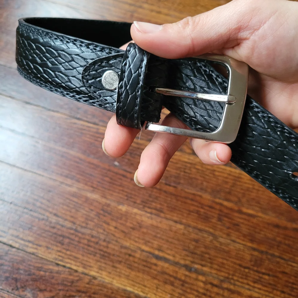 Gold Coast Belt Black Men Embossed Dress Belt Silver Buckle Leght 47